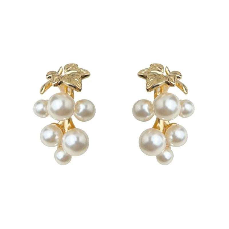 14K Gold Plated Copper 3D Grape Drop Earrings Light Luxury Jewelry