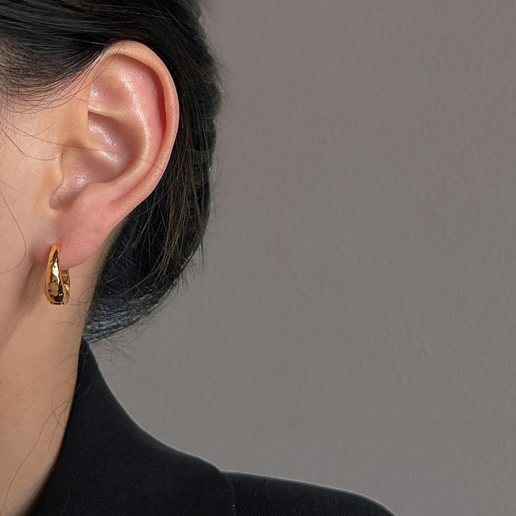 18K Gold Plated Copper Geometric Round Drop Earrings, Light Luxury Tarnish Resistant Jewelry