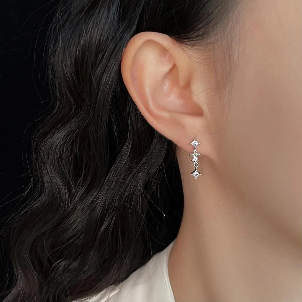 Light Luxury Iris Flower Micro Pave Zircon Copper Drop Earrings With Silver Plated Pins