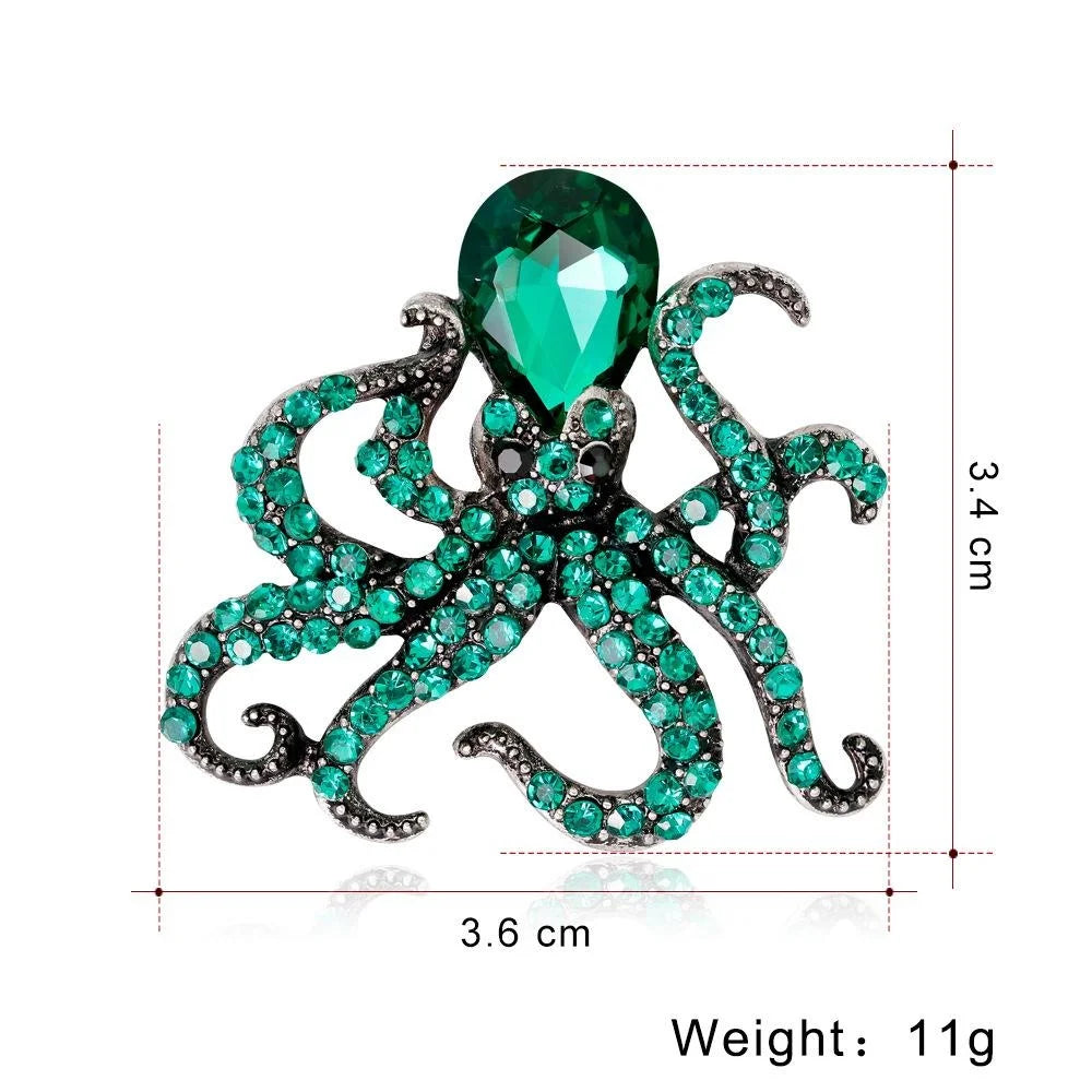 Luxury Rhinestone Crystal Octopus Brooch Pin, Ocean Animal Alloy Lapel Corsage Suit Accessory Gift