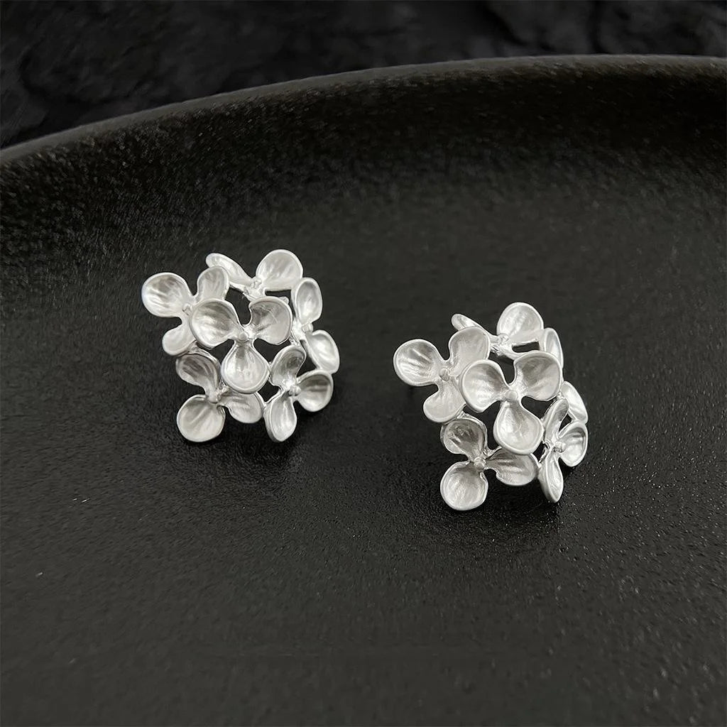 Matte Copper Hydrangea Flower Stud Earrings Sweet Summer Floral Jewelry for Women