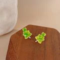 Fresh Forest Style Copper Enamel Heart Leaf Flower Stud Earrings for Women