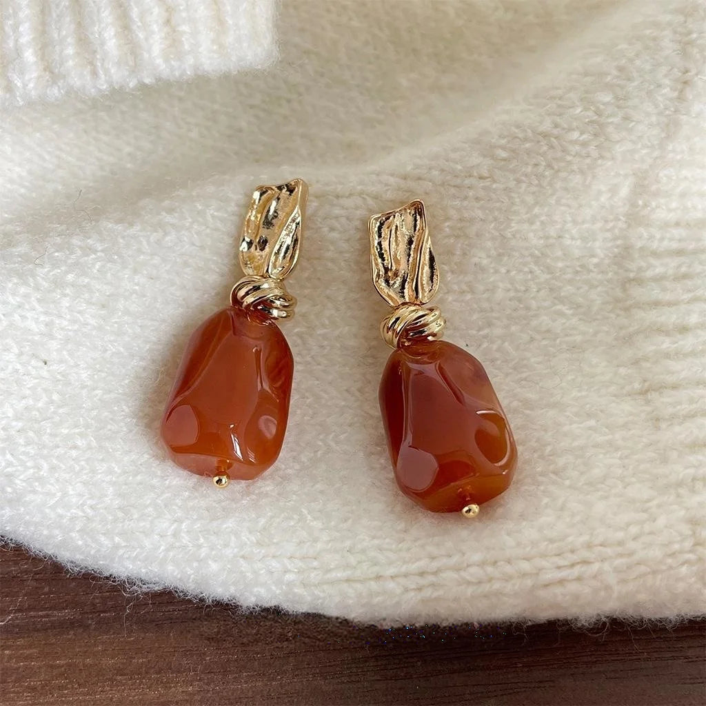 Vintage Hong Kong Style 14K Plated Copper Geometric Irregular Drop Earrings