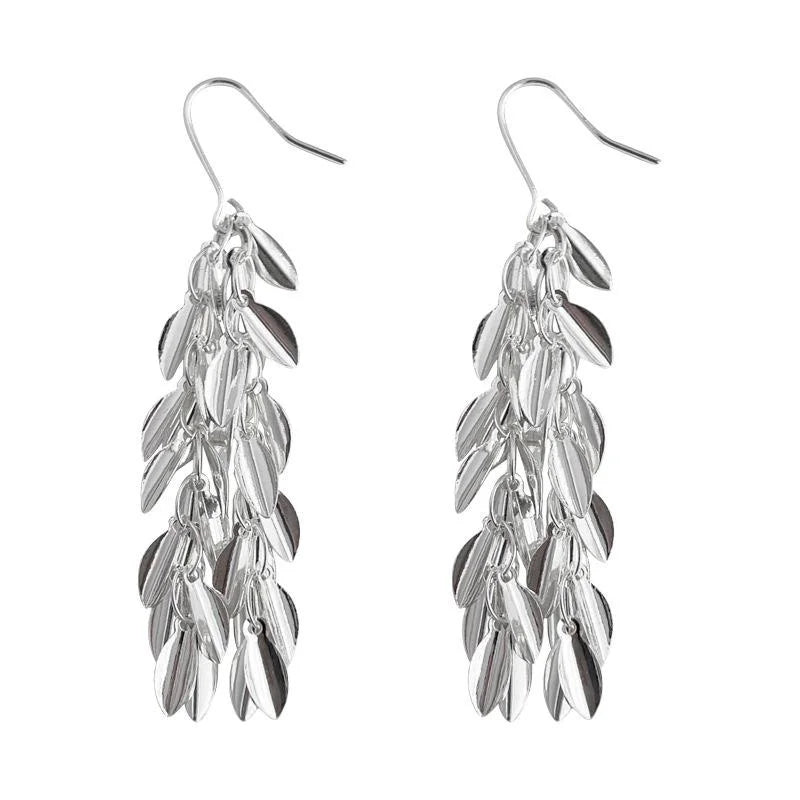 Glossy Copper Leaf Tassel Drop Earrings Trendy Metallic Wheat Inspired Statement Jewelry
