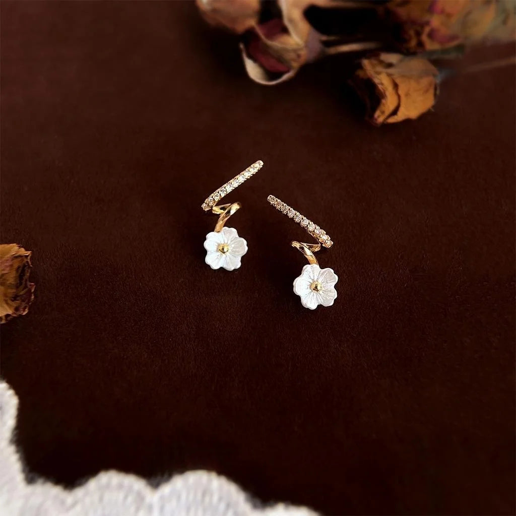 Sweet Peach Blossom Micro Pave Zircon Copper Stud Earrings Fresh Floral Line Design