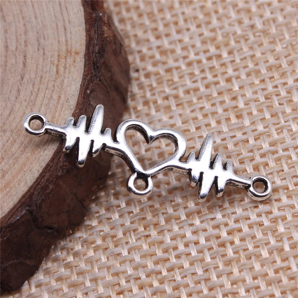 31x10mm 1.2g Antique Silver Zinc Alloy Heart Heartbeat Connector Charm for DIY Bracelet Making