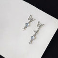 Micro Pave Zircon Butterfly Stud Earrings Asymmetric Sweet Cool Silver Plated Pin Jewelry