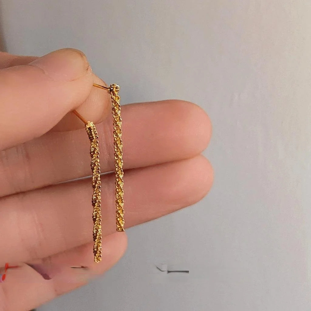14K Plated Copper Long Tassel Chain Stud Earrings For Women Minimalist Korean Style