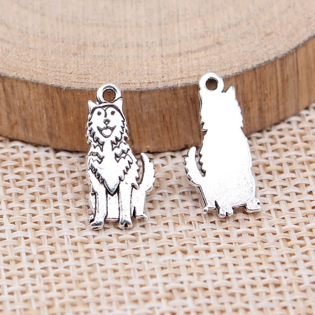 17x8mm 0.84g Antique Silver Tone Zinc Alloy Husky Dog Charm Pendant for DIY Pet Jewelry Making