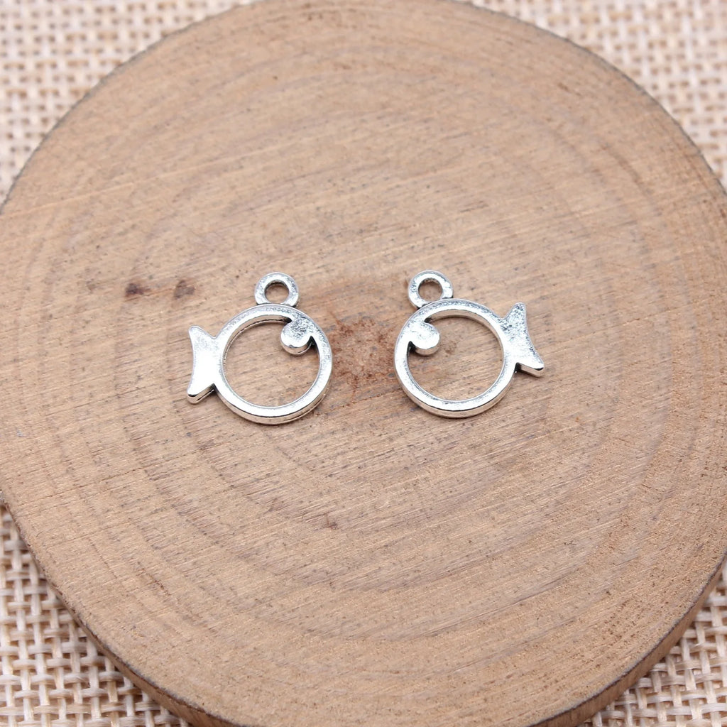 13x12mm 0.5g Antique Silver Zinc Alloy Line Art Small Fish Charm Pendant for DIY Jewelry Making