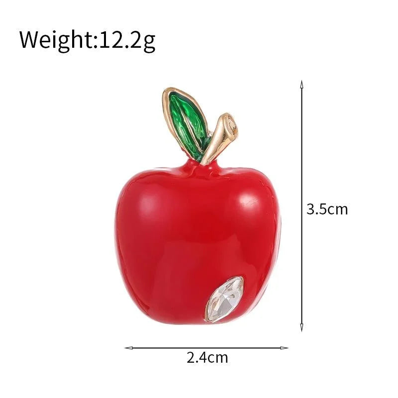 Cute Red Apple Enamel Alloy Brooch With Rhinestone Accent, 3D Fruit Lapel Pin Suit Accessory Gift