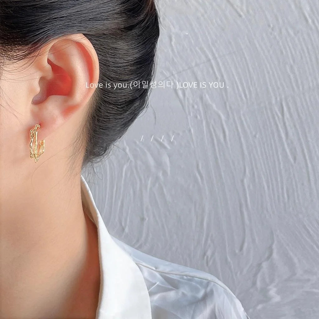 14K Gold Plated Copper Square Geometric Stud Earrings Minimalist Korean Style