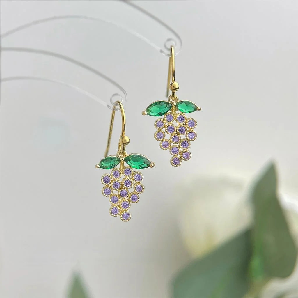 Light Luxury Purple Grape Zircon Micro Pave Copper Drop Earrings For Women Summer Jewelry