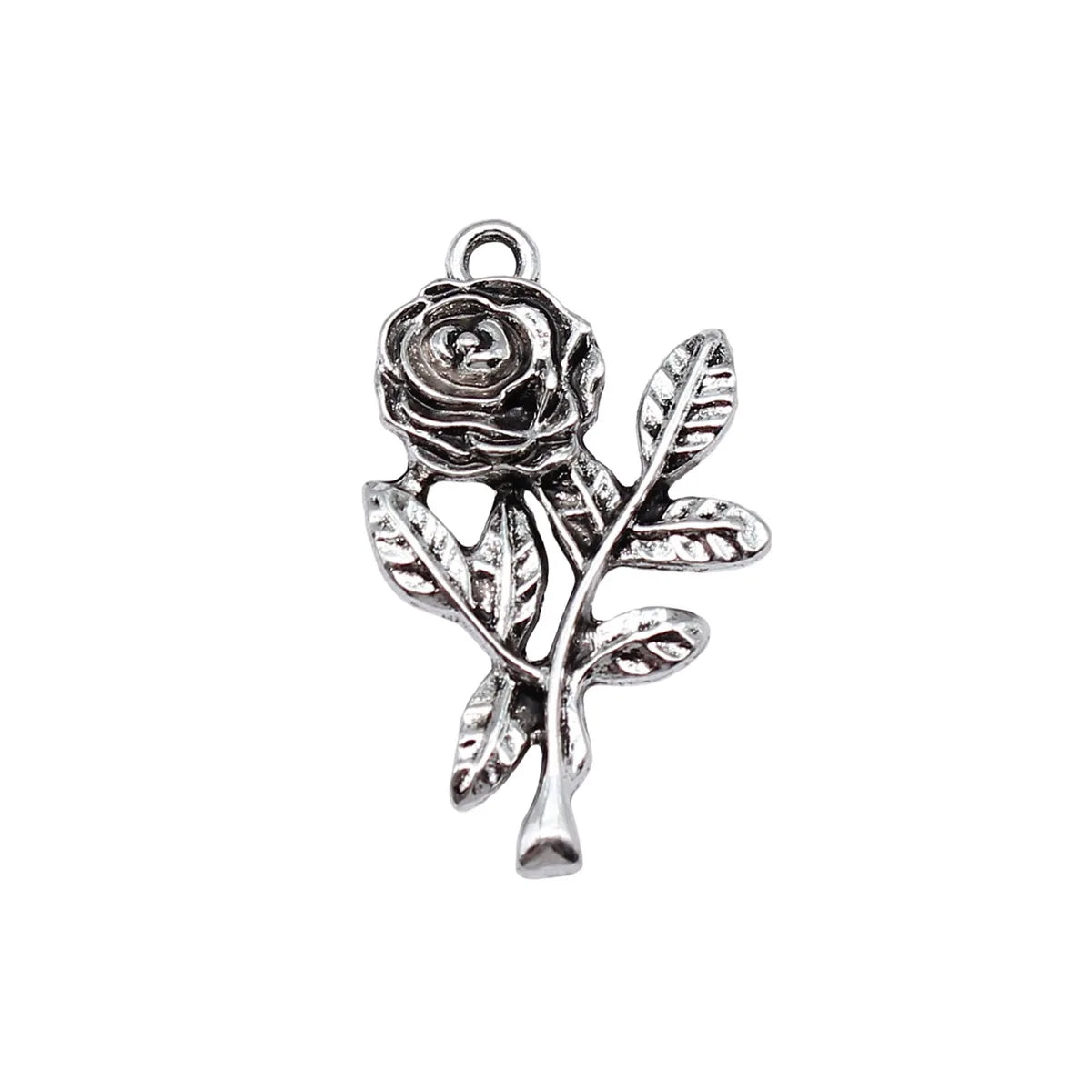 32x19mm 2.7g Antique Silver Zinc Alloy Flower Charm Pendant for DIY Vintage Jewelry Making