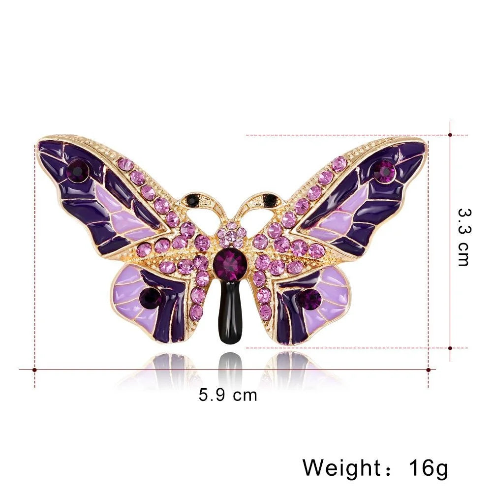Elegant Blue Enamel Butterfly Alloy Brooch With Rhinestone Accents, Luxury Lapel Pin Corsage Gift