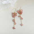 Handmade Strawberry Quartz Chip Stone Tassel Drop Earrings Forest Style Geometric Jewelry