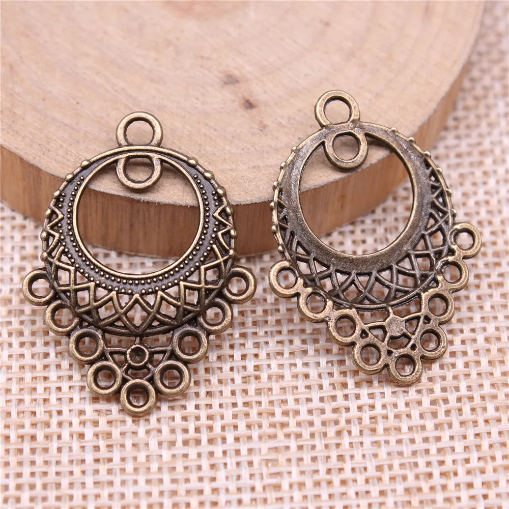 32x24mm 1.7g Antique Gold Zinc Alloy Openwork Geometric Earring Connector Charms for DIY Jewelry Making