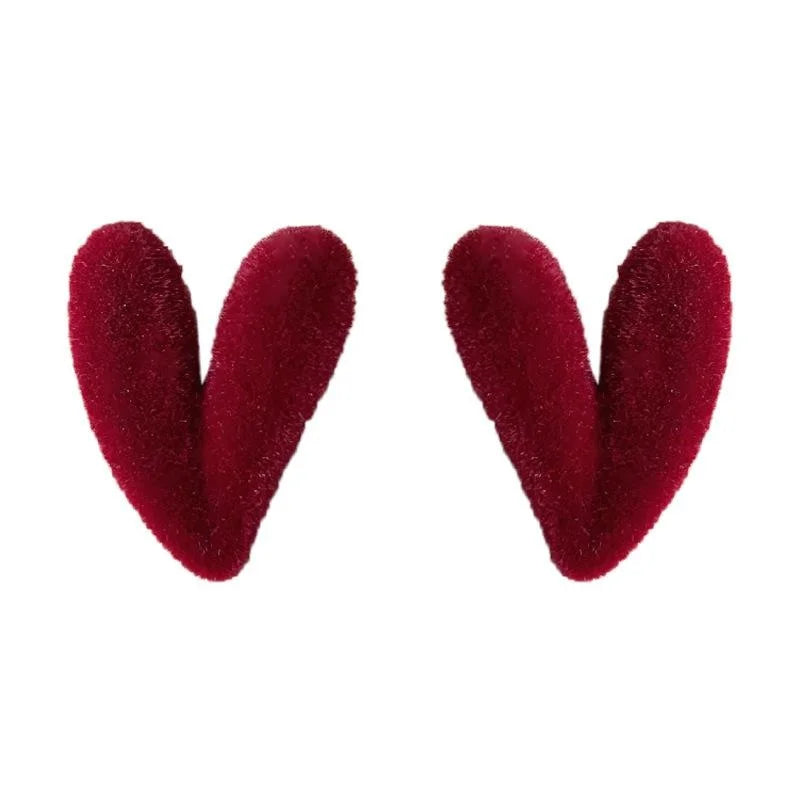 Copper Burgundy Flocked Heart Stud Earrings Plush Minimalist Elegant Fall Winter Jewelry