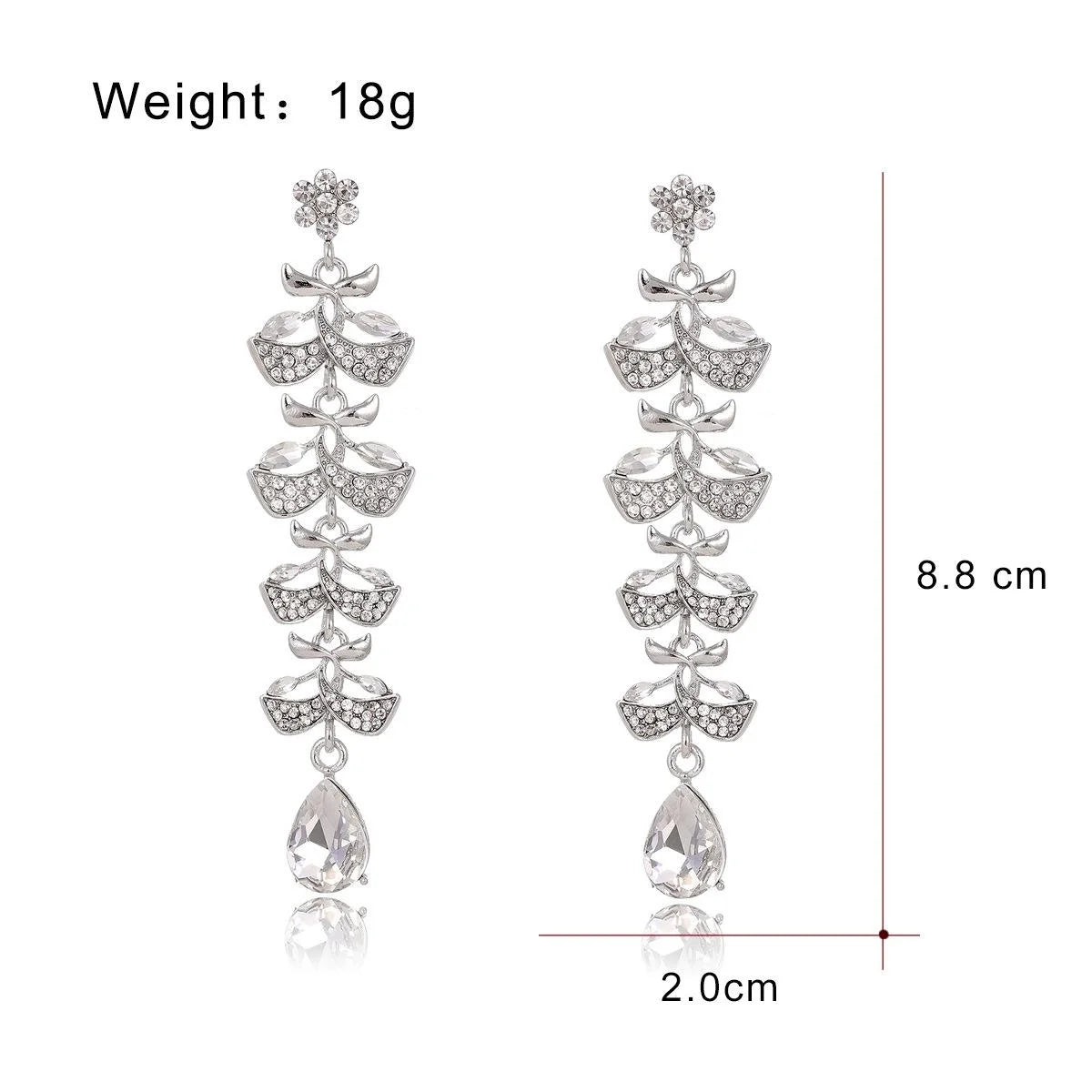 Luxury Rhinestone Leaf Tassel Earrings With Blue Teardrop Crystal, Elegant Long Dangle For Wedding Party