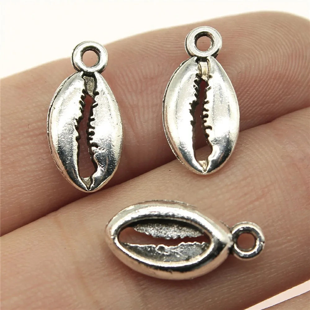 17x8mm 1g Antique Silver Zinc Alloy Shell Charm Pendant for DIY Earrings Bracelet Jewelry Making