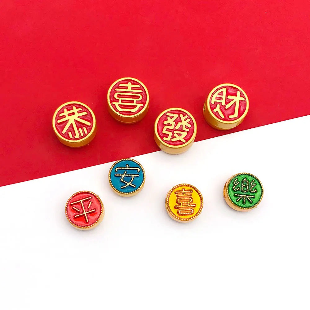 Zinc Alloy Fu Character Lucky New Year Large Hole Spacer Beads for DIY Bracelet Necklace