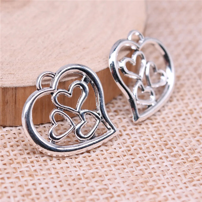 20x20mm 1.3g Antique Silver Zinc Alloy Heart Charm Pendant for DIY Necklace Bracelet Making