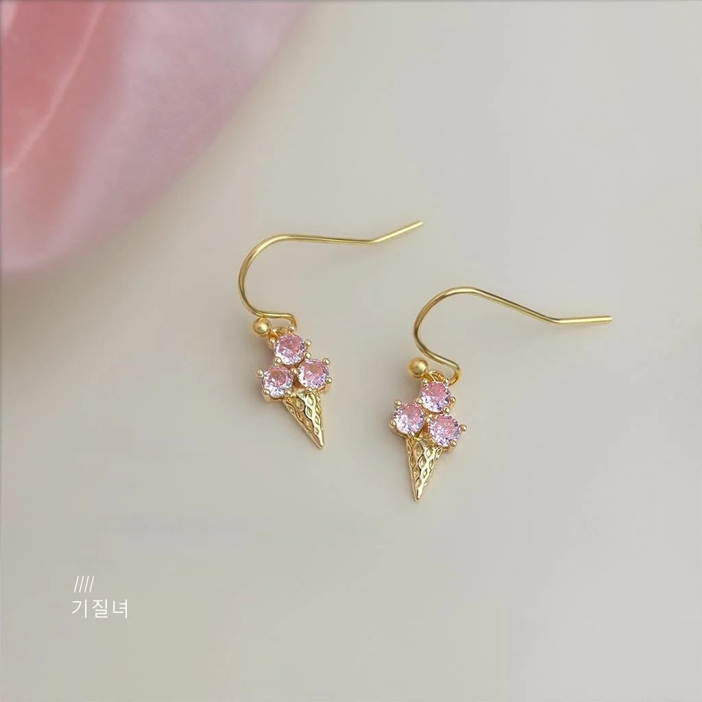 Chic Copper Micro Pave Zircon Ice Cream Cone Drop Earrings For Women