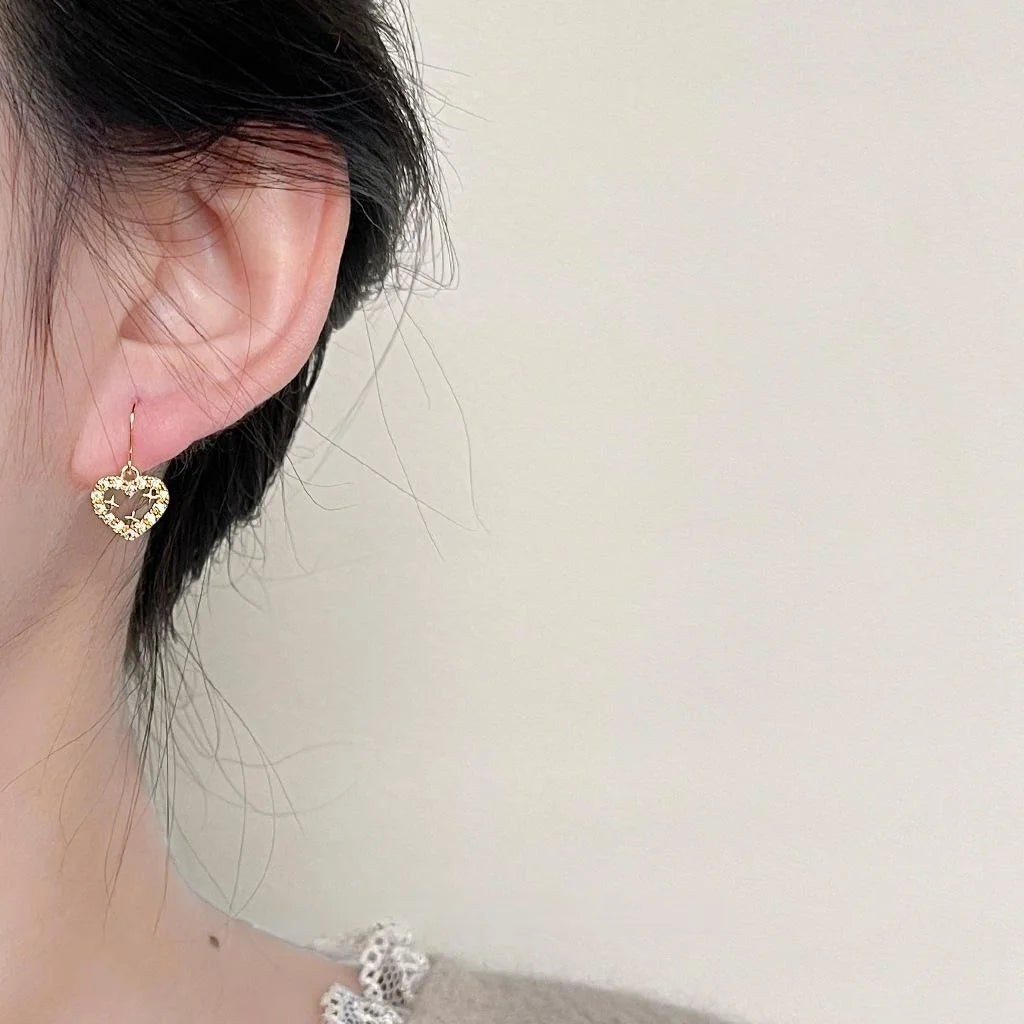 18K Gold Plated Copper Micro Pave Zircon Mini Heart Drop Earrings Light Luxury Jewelry