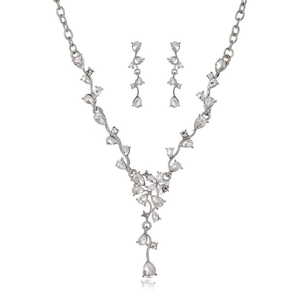 Luxury Teardrop Crystal Flower Necklace And Earrings Jewelry Set For Bridal Wedding Party Banquet Jewelry