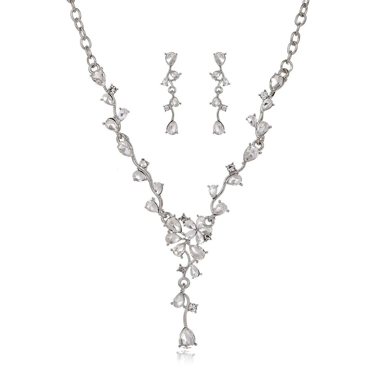Luxury Teardrop Crystal Flower Necklace And Earrings Jewelry Set For Bridal Wedding Party Banquet Jewelry