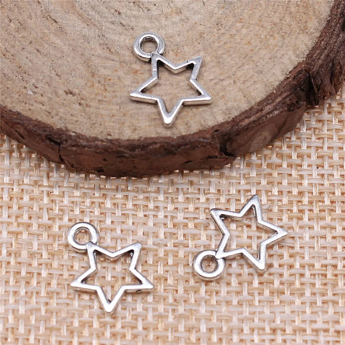 14x11mm 0.4g Antique Silver Zinc Alloy Hollow Five-Point Star Charm Pendant for DIY Jewelry Making