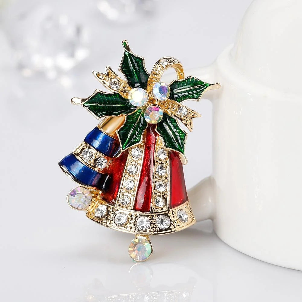 Luxury Christmas Bell Holly Enamel Alloy Rhinestone Brooch, Elegant Lapel Pin Corsage Suit Accessory Gift