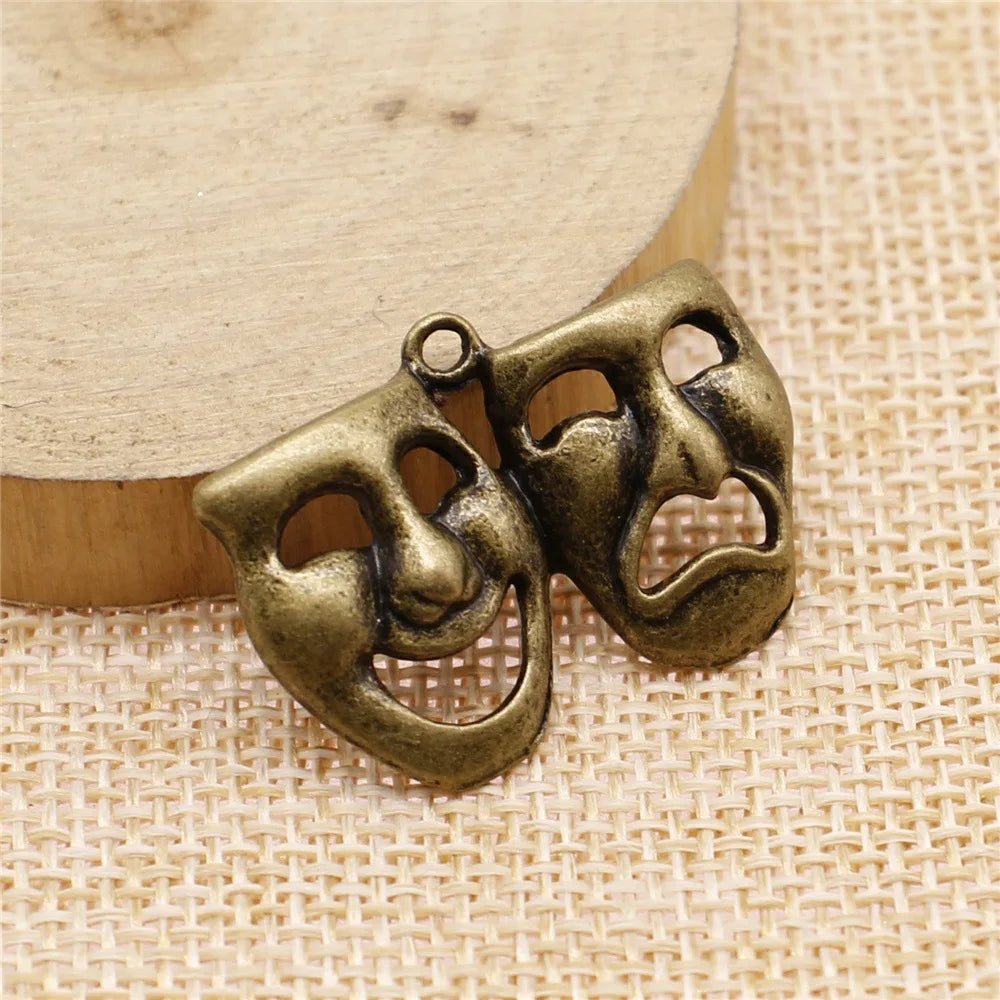 30x23mm 3.1g Multicolor Zinc Alloy Comedy Tragedy Smiling Crying Face Charm Pendant for DIY Jewelry