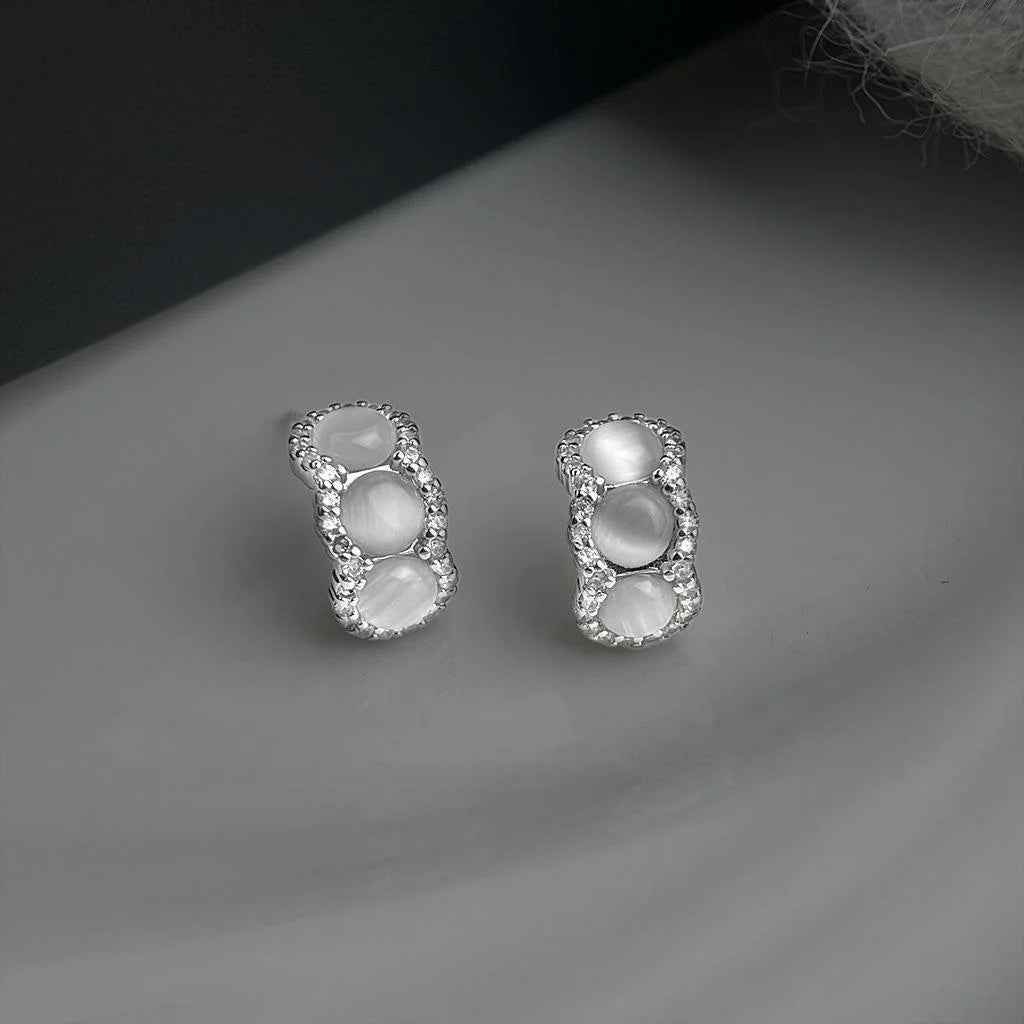 Elegant Glass Cat Eye Stone Half Hoop Zircon Drop Earrings For Commuter Jewelry