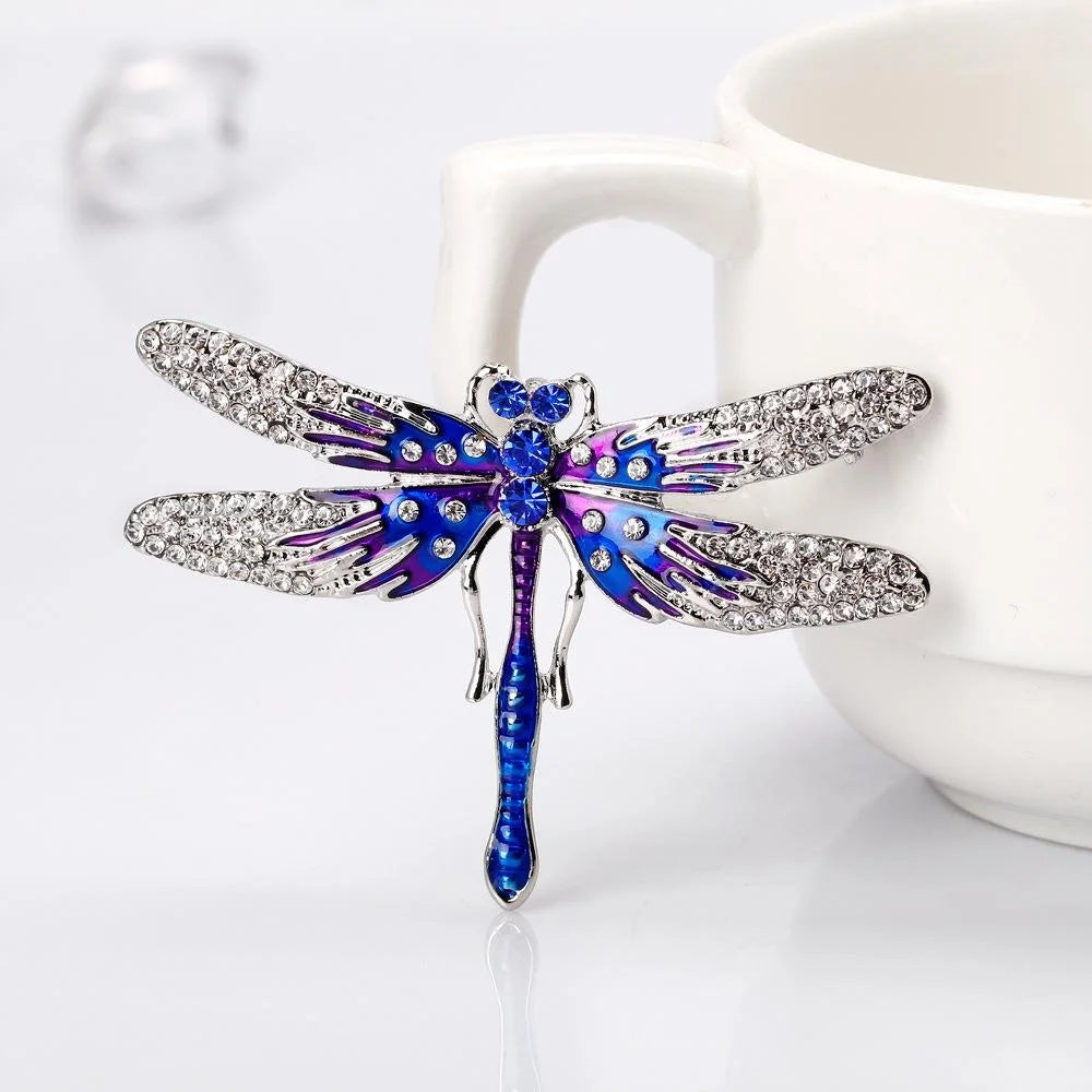 Elegant Enamel Rhinestone Dragonfly Brooch For Women, Gold Alloy Lapel Pin Corsage Suit Accessory Gift