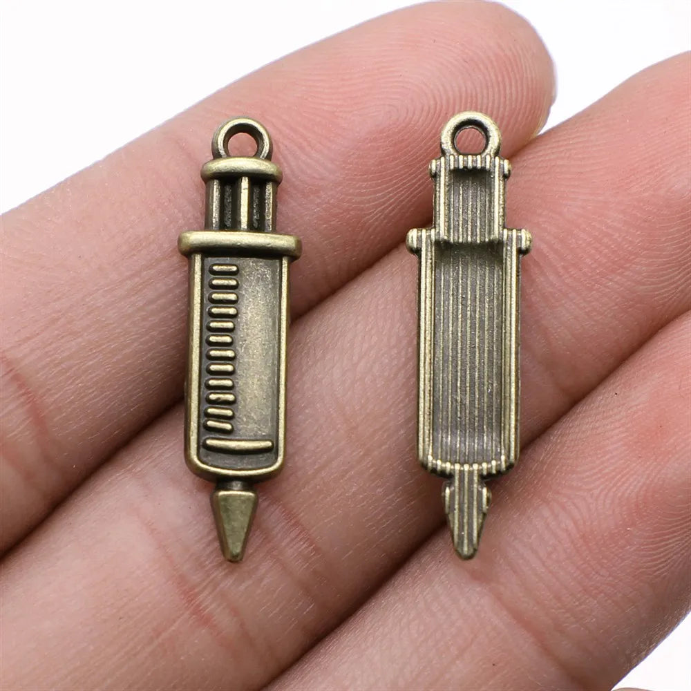 30x8mm 1.3g Multicolor Zinc Alloy Syringe Charm Pendant for DIY Medical Theme Jewelry Making