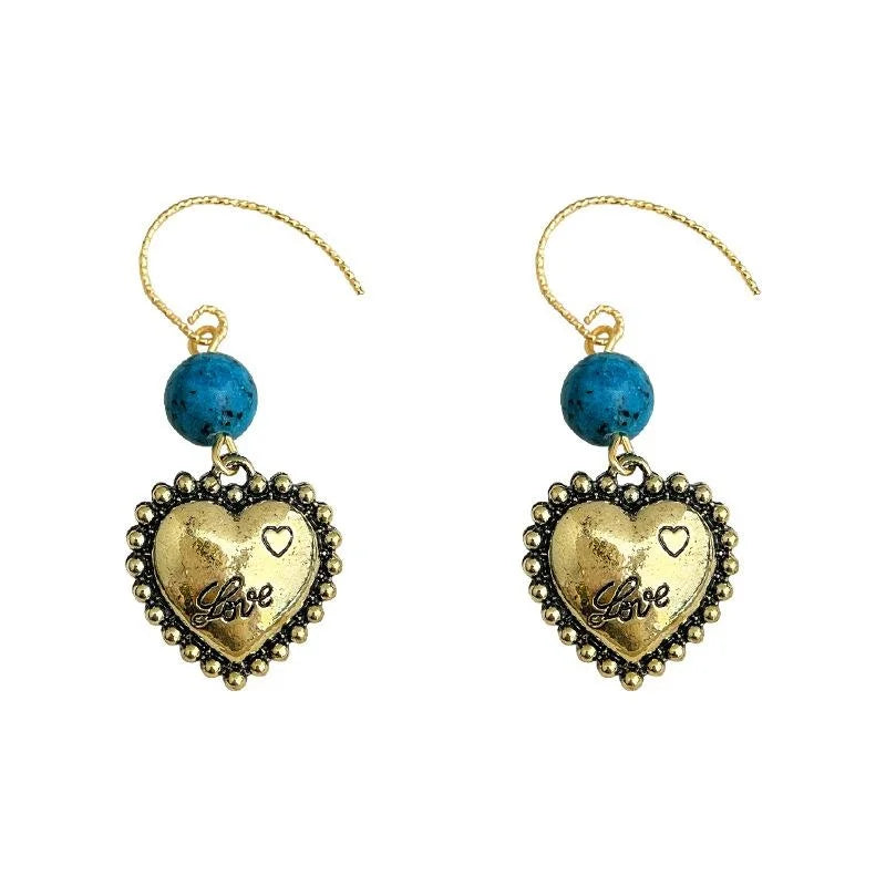 Vintage Ethnic Handmade Blackened Eco Copper Heart Geometric Drop Earrings For Women