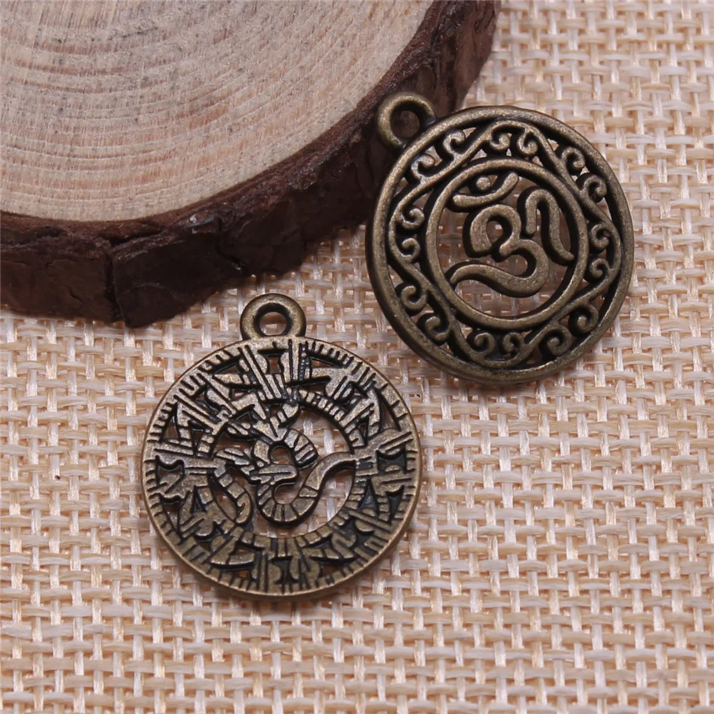 22x19mm 2.4g Multicolor Zinc Alloy OM Symbol Round Filigree Ring Hollow Charm Pendant for DIY Yoga Jewelry Making