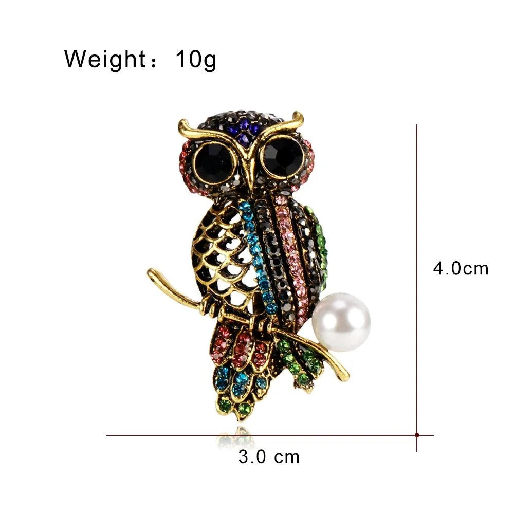 Luxury Rhinestone Owl Brooch With Pearl Accent, Vintage Alloy Animal Lapel Pin For Suit Accessory Gift