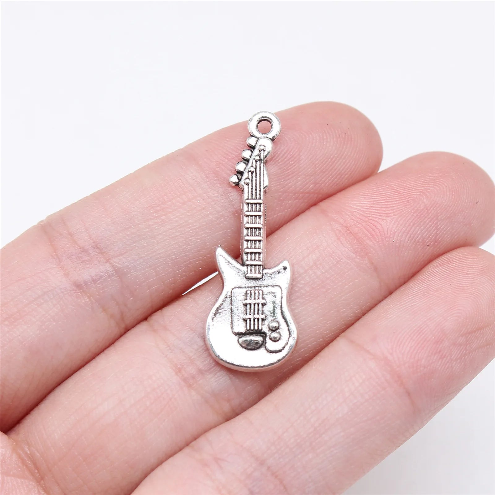 31x11mm 1.5g Antique Silver Zinc Alloy Bass Guitar Charm Pendant for Music Theme DIY Jewelry Making