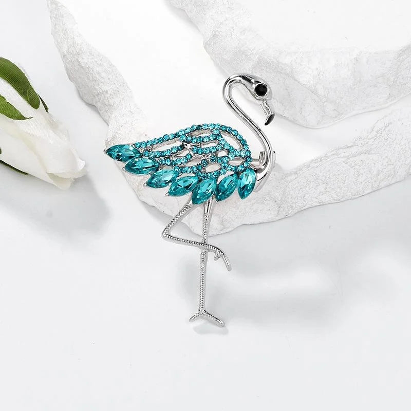 Luxury Rhinestone Flamingo Brooch With Pink Crystal Wings, Elegant Animal Lapel Pin Corsage Suit Accessory