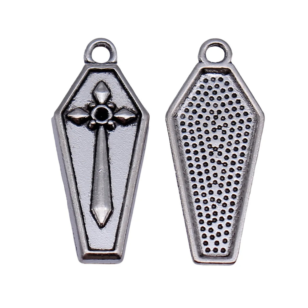 26x11mm 1.2g Antique Silver Zinc Alloy Cross Coffin Lid Charm Pendant for Gothic DIY Jewelry Making