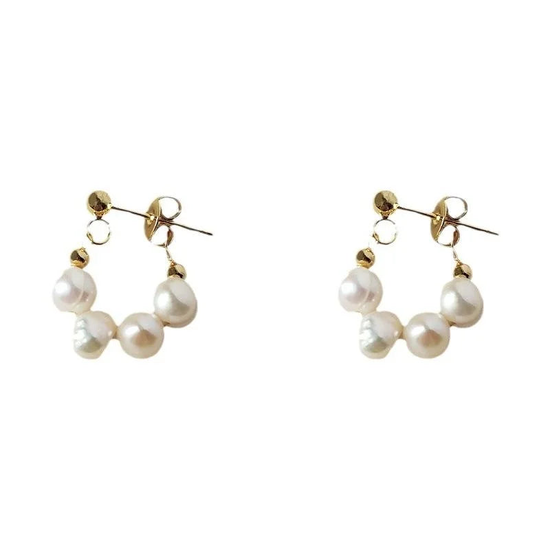 Handmade Baroque Freshwater Pearl Stud Earrings 14K Gold Plated Geometric Jewelry