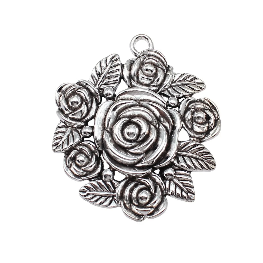54x62mm 19.1g Antique Silver Zinc Alloy Flower Cluster Charm Pendant for DIY Necklace Jewelry Making