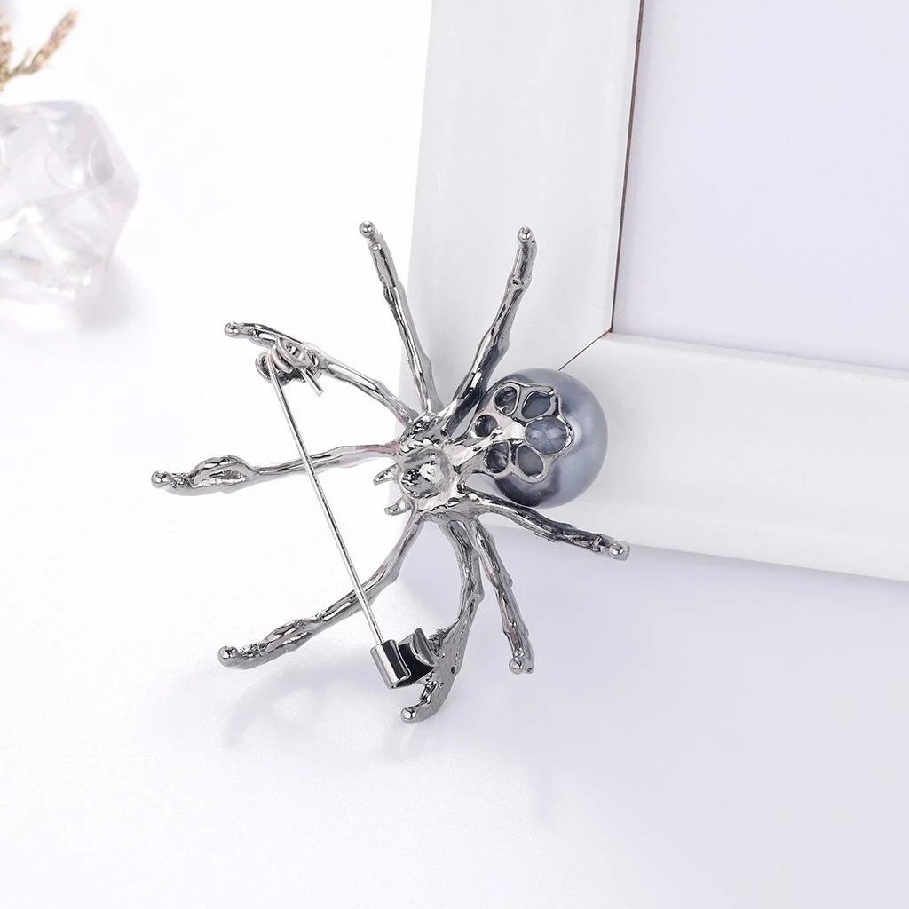 Luxury Rhinestone Spider Brooch With Mother Of Pearl Body, Elegant Women's Lapel Pin Corsage Gift