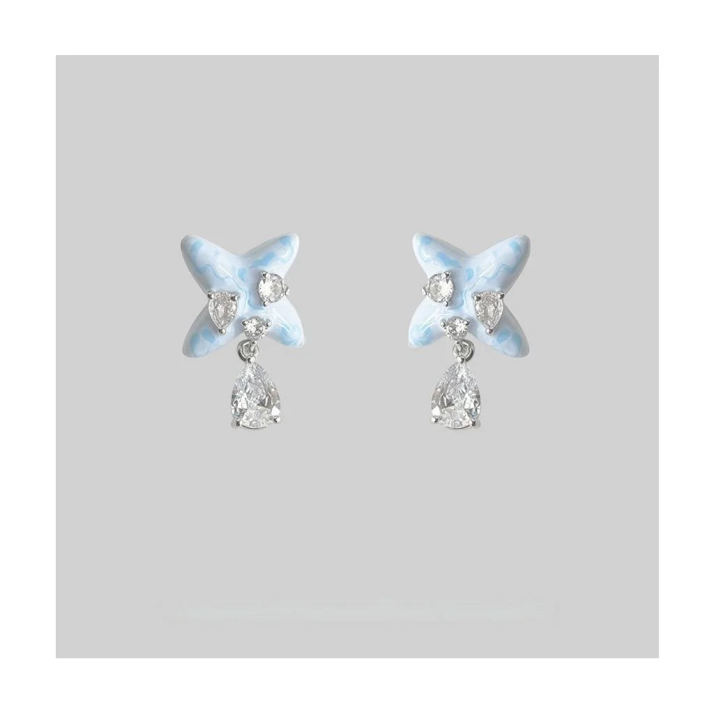 Original Design Enamel Starfish Drop Earrings Eco Copper Micro Pave Zircon Designer Jewelry