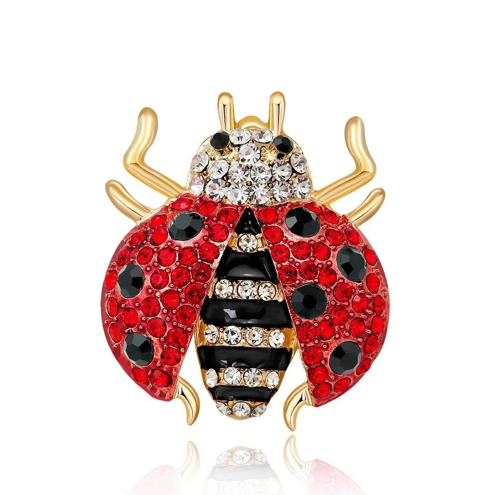 Cute Rhinestone Ladybug Brooch With Enamel Wings, Creative Women's Lapel Pin Corsage Suit Accessory Gift