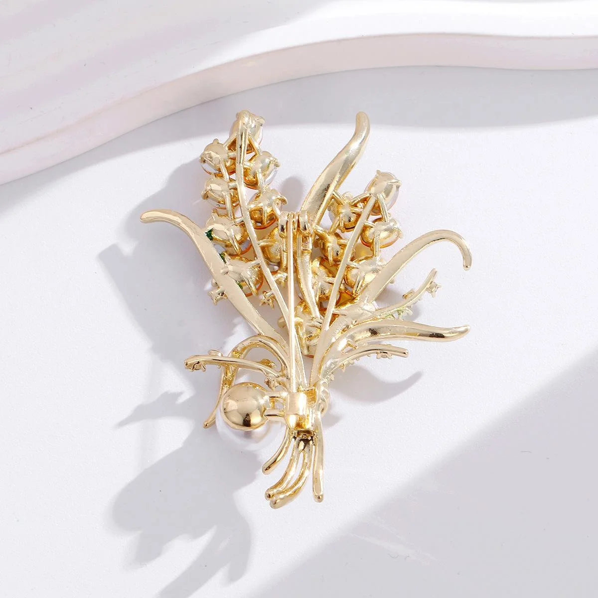 Elegant Wheat Bouquet Brooch With Pearl, Amber Rhinestone And Green Enamel Lapel Pin Suit Accessory Gift