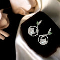 New Chinese Style Panda Bamboo Leaf Drop Earrings Copper Zircon Pearl Hollow Animal Jewelry
