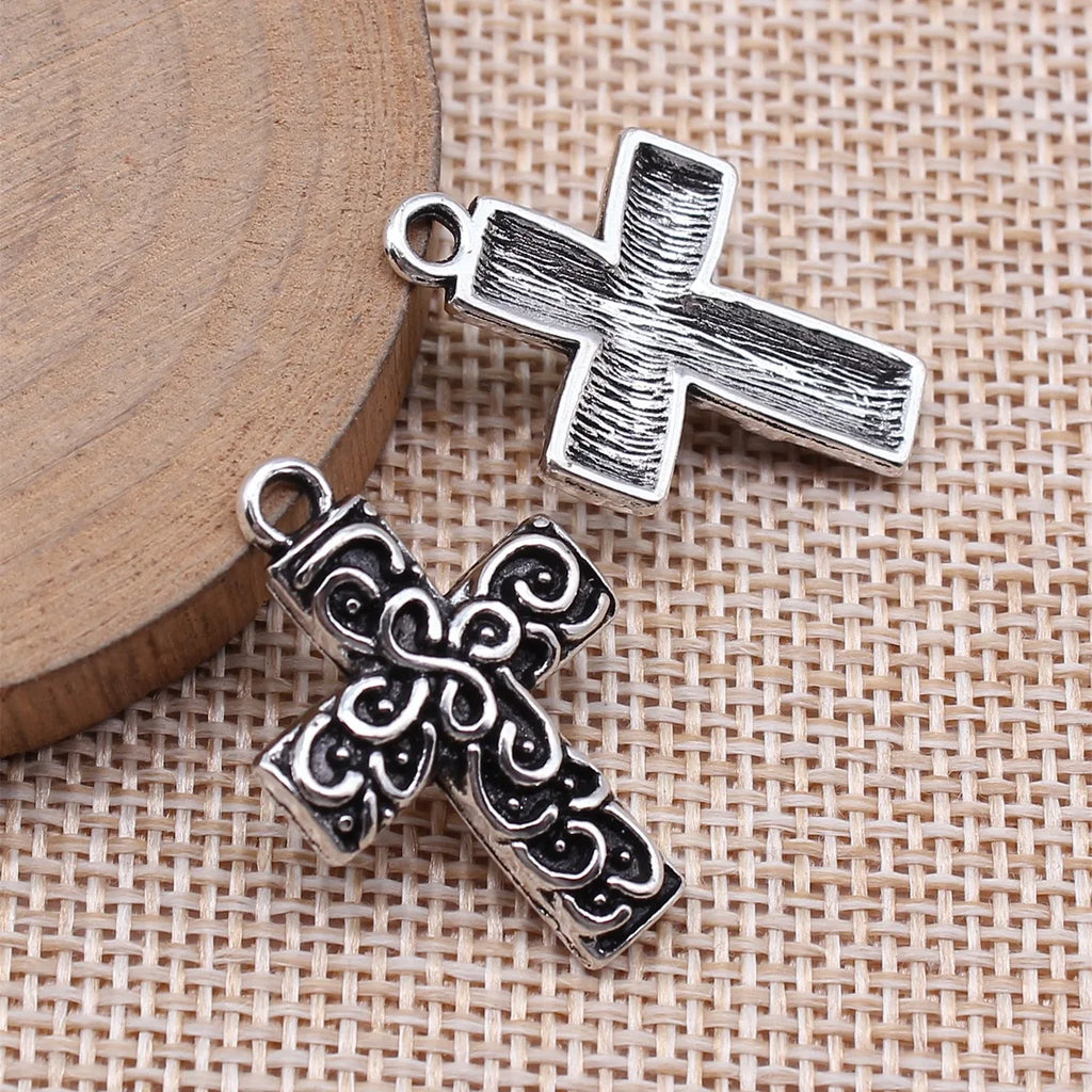 28x19mm 2.6g Antique Silver Zinc Alloy Cross Charm Pendant for DIY Necklace Bracelet Jewelry Making